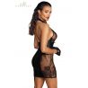 Robe courte dos nu tulle et wetlook F238 - Noir Handmade