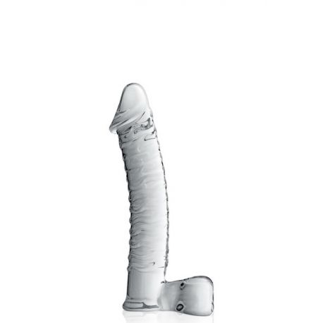 Dildo réaliste en verre translucide avec testiclules 21.5cm N°15 - Glossy Toys