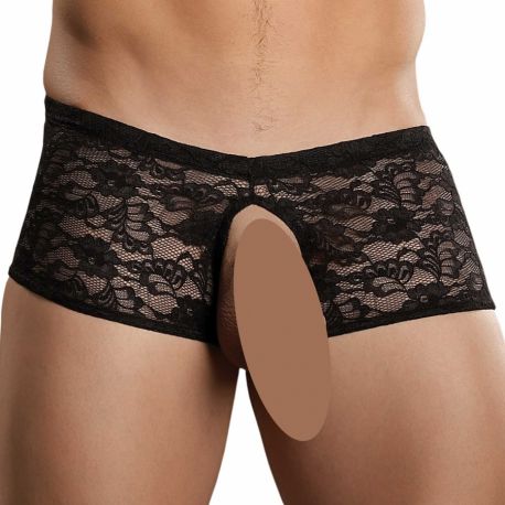 Boxer Bottomless en dentelle Crocthless Noir - Male Power