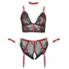 Ensemble Soutien-gorge, slip à jarretelles ouvert, collier et 2 bracelets- Cottelli BONDAGE PLUS - XL