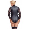 Body de Cottelli BONDAGE PLUS aux détails soyeux dans un look mat avec de longues manches en dentelle