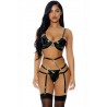 J Lingerie - Ensemble 3 pièces à jarretelles en faux cuir